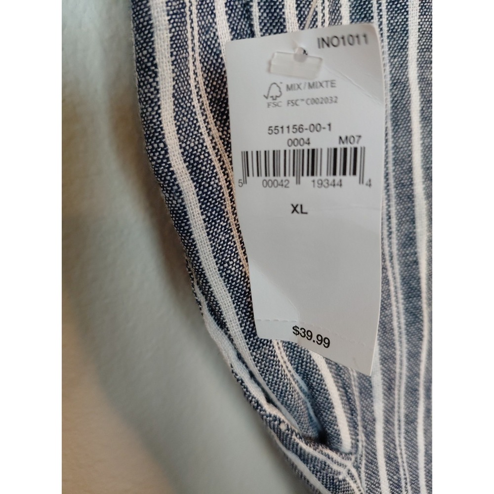 Old Navy Mid Rise Wide Leg Linen Pants Blue Stripes Elastic Waist XL Boho Nwtags - Picture 6 of 7